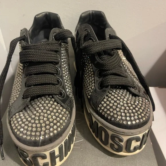 Moschino Black and Silver Crystal Sneakers - Picture 1 of 8